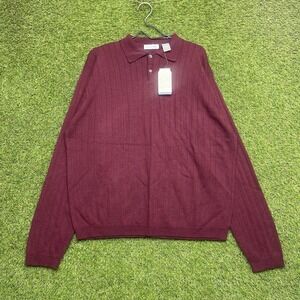 Vintage Merino Wool Sweater‎ Mens XL Maroon Lightweight Henley Collared NWT